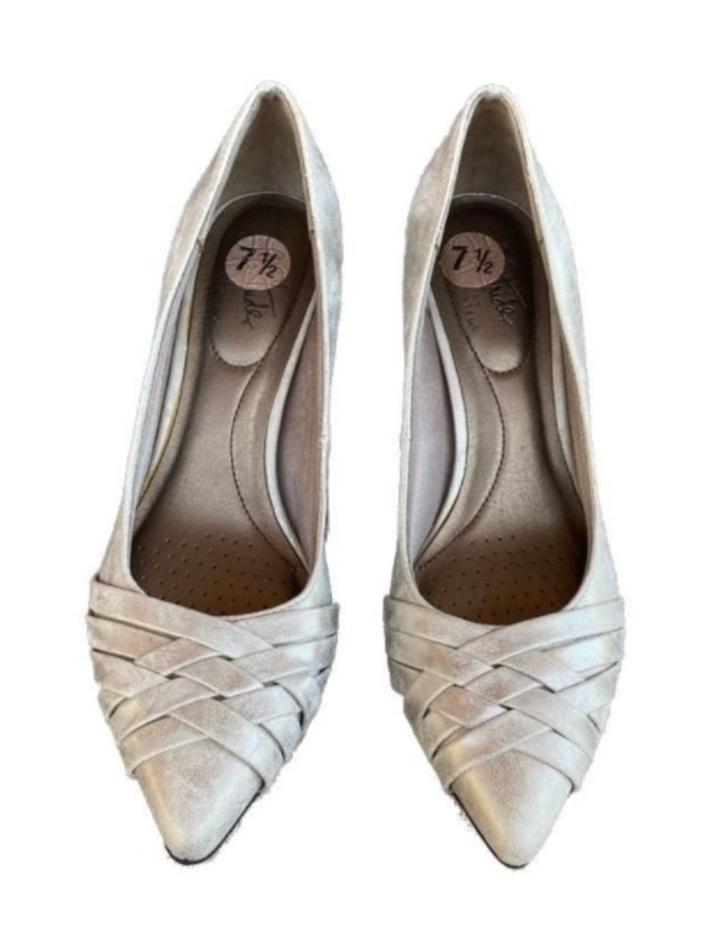 LifeStride Metallic Pointed Toe Heels Silver Gold Woven Pumps 7.5